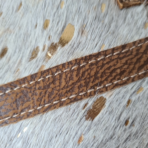 Myra Bag Leather Cotton Carve Gold Tan Cream Unique Medium Tote Bag Handbag - Picture 4 of 16